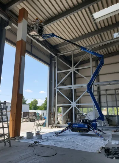Fa- és fémszerkezetek festése kosaras emelőgéppel