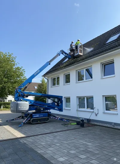 Tetőtisztítás kosaras emelőgéppel